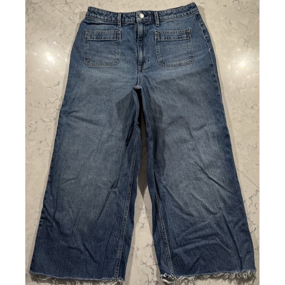Free Assembly Womens 14 Wide Leg Jeans High Rise Patch Pocket FAWB00040SP25